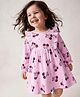 Bonfino Cotton Knit Full Sleeves Ruffle Detailing Dress with  Cherry Print - Pink