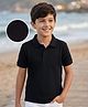 Pine Kids Cotton Knit Half Sleeves Solid Colour Polo T-Shirt - Black