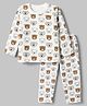 Babyhug Quilted Knit Full Sleeves T-Shirt & Pyjama Co-ords Night Suit With Teddy Bear Print -White