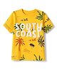 Pine Kids Cotton Knit Half Sleeves T-Shirt with Palm Tree & South Coast Applique - Yellow