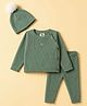 Yellow Apple Knit Full Sleeves Ribbed Knit Design Sweater Sets  With Cap - Green