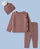 Yellow Apple Unisex Knit Full Sleeves Baby Sweater Set with Cap - Pink