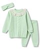 Yellow Apple Knit Full Sleeves Sweater Set With Lace Detailing & Cable Knit Design & Headband - Light Green