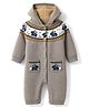 Yellow Apple Knit Full Sleeves Hooded Rompers With Rabbit Design - Beige