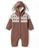 Yellow Apple Knit Full Sleeves Hooded Rompers With Cable Knit Rabbit Design & Rabbit Ear Applique - Brown