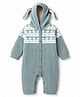 Yellow Apple Knit Full Sleeves Hooded Rompers With Cable Knit Rabbit Design & Rabbit Ear Applique - Mint