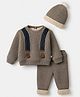Yellow Apple Knit Full Sleeves Baby Sweater Sets With Suspender Applique - Grey