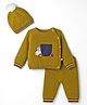 Yellow Apple Knit Full Sleeves Car Designed Sweater Set with Cap - Olive