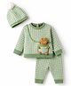 Yellow Apple Knit Full Sleeves Sweater Sets with Checks & Bear Applique- Light Green