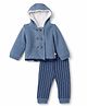Yellow Apple Knit Full Sleeves Hooded Neck Zig -Zag Knit Design Sweater Sets - Light Blue