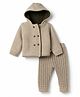 Yellow Apple Knit Full Sleeves Hooded Neck Zig -Zag Knit Design Sweater Sets - Beige