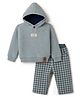 Yellow Apple Knit Full Sleeves Hooded Sweater Set with Checkered Design - Blue
