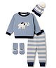 Yellow Apple Knit Full Sleeves Elephant Designed Sweater Set With Cap & Mittens- Light Blue