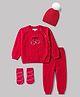 Yellow Apple Knit Full Raglan Sleeves Berry Embroidery Sweater Sets with  Mittens & Cap - Red