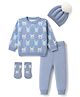 Yellow Apple Cotton Knit Full Sleeves Bunny Designed Sweater Set with Cap & Booties -Light Blue