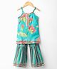 Saka Designs Cotton Woven Sleeveless Floral Printed Kurti & Gharara Set - Teal Blue