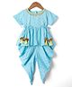 Saka Designs Cotton Woven Half Sleeves Floral Foil Printed Kurta & Dhoti Set - Light Blue