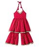 Saka Designs Cotton Woven Sleeveless Striped Kurta & Gharara Set - Red
