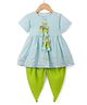 Saka Designs Cotton Woven Half Sleeves Printed Kurta & Dhoti Set - Light Blue & Green