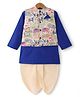 Saka Designs Cotton Woven Full Sleeves Camel Printed Jacket With Kurta & Dhoti Set - Blue