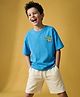 Pine Kids Cotton Denim Knit Half Sleeves T-shirt and Shots Set With Text Print - Sky Blue