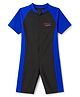 Bosky Swimwear Raglan Half Sleeves Text Printed Legged Swimsuit - Royal Blue