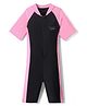 Bosky Swimwear Raglan Half Sleeves Text Printed Legged Swimsuit - Pink