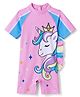 Bosky Swimwear Raglan Half Sleeves Unicorn Printed Legged Swimsuit With Applique - Pink