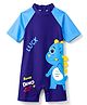 Bosky Swimwear Raglan Half Sleeves Dino Printed Legged Swimsuit With Applique - Blue