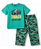 Pine Kids 100% Cotton Knit Half Sleeves Rhino Text & Camouflage Printed T-Shirt & Pyjama Night Suit - Green