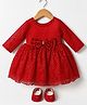 Bluebell Tissue Woven Full Sleeves Party Dress With Bow Applique & Booties - Red