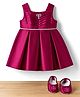 Bluebell Satin Woven Sleeveless Solid Pleated Party Dress With Rhinestones Embellishment With Booties - Wine