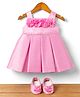 Bluebell Satin Woven Sleeveless Party Dress With Floral Applique & Booties - Pink