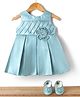 Bluebell Stain Woven Sleeveless Party Dress With Bow Applique & Booties - Sea Green