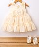 Bluebell Satin Woven Sleeveless Party Dress With Floral Applique & Booties - Light Peach