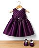 Bluebell Satin Woven Sleeveless Pleated Party Dress With Floral Applique & Booties - Wine