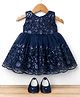 Bluebell Net Woven Sleeveless Floral Embroidered Party Dress With Booties - Blue
