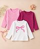 Babyhug 100% Cotton Knit Full Sleeves T-shirts With Bow Print - Pink & White