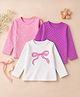 Babyhug 100% Cotton Knit Full Sleeves T-shirts With Bow Print Pack of 3 - Pink & White