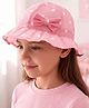 Babyhug Cotton Woven Two Layer Polka Dot Printed Bucket Hat With Bow Applique Pink - Diameter 13.5 cm