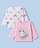 Doodle Poodle 100% Cotton  Single Jersey Knit Full Sleeves T-Shirts with Animal Print Pack of 2 - Light Pink & White