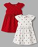 Babyhug Single Jersey Knit Half Sleeves Floral & Polka Dots Printed Frocks With Bow Applique Pack Of 2 - Red & White