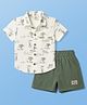 Mini Donuts Cotton Woven Half Sleeves Shirt & Shorts Set With Animal Print - Green