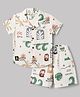 Mini Donuts Cotton Woven Half Sleeves Shirt & Shorts Co-ord Set With Beach Theme - Khaki
