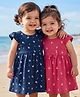 Babyhug Single Jersey Knit Half Sleeves Floral Printed Frocks With Bow Applique Pack Of 2 - Navy Blue & Dark Pink