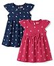 Babyhug Single Jersey Knit Half Sleeves Floral Printed Frocks With Bow Applique Pack Of 2 - Navy Blue & Dark Pink