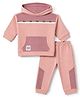 ToffyHouse Looper Knit Full Sleeves Hooded T-shirt and Joggers Set With Text Print - Pink