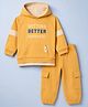 ToffyHouse Looper Knit Full Sleeves Hooded T-Shirt & Joggers Set With Text Print - Mustard