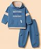 ToffyHouse Looper Knit Full Sleeves Hooded T-Shirt & Joggers Set With Text Print - Blue