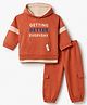 ToffyHouse Looper Knit Full Sleeves Hooded T-Shirt & Joggers Set With Text Print - Rust Orange